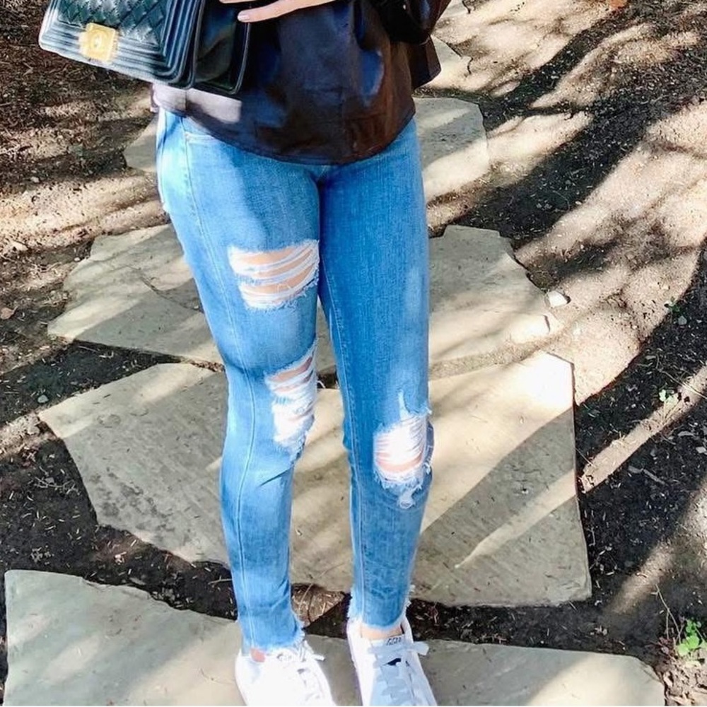 Just Black Ripped Blue Skinny Jeans